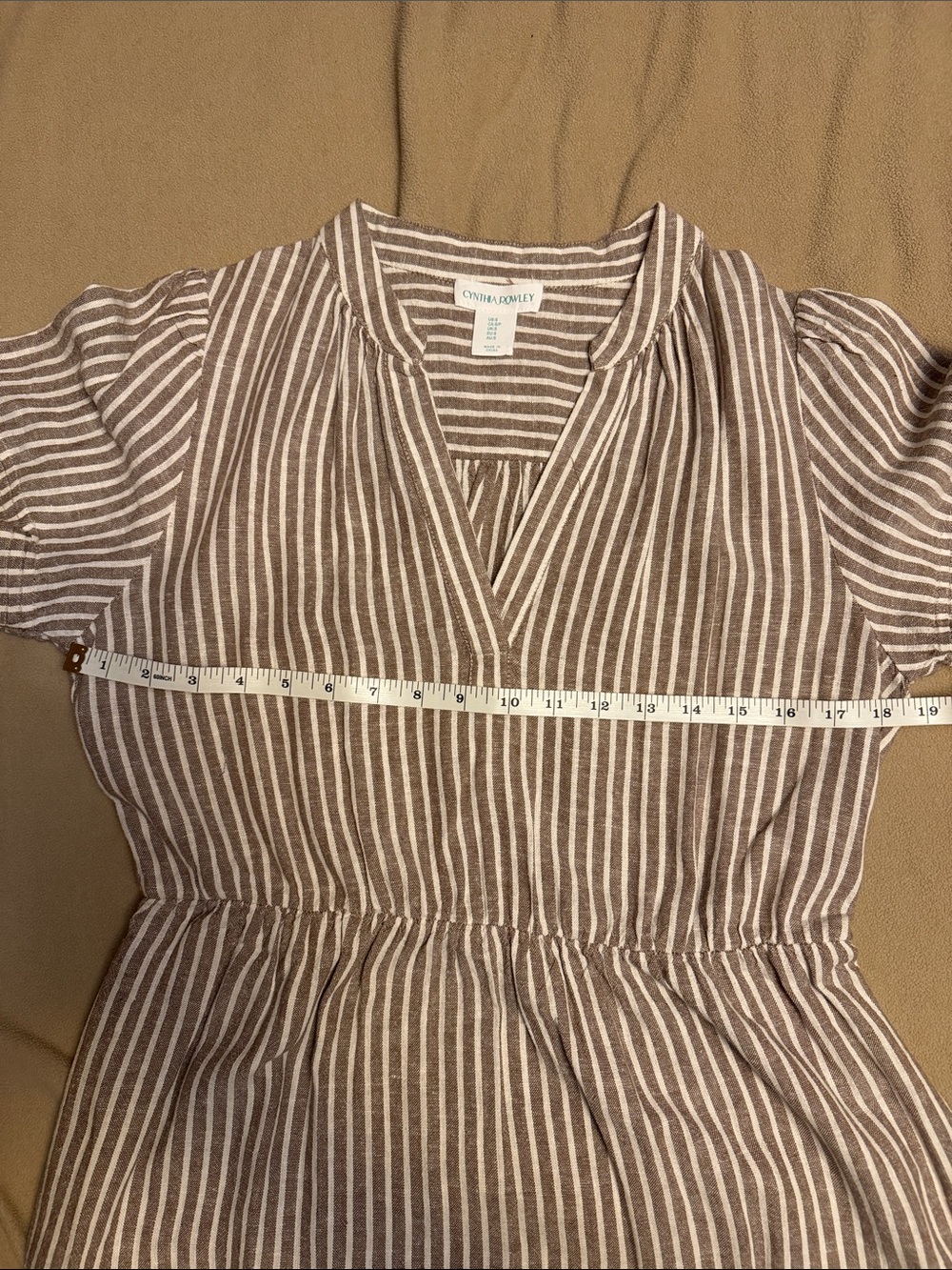 Like New Cynthia Rowley Striped Tiered Midi Dress in tan/white, Size Small - Picture 6 of 6